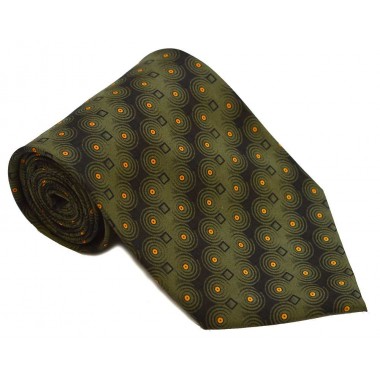 Cravata barbati verde cu model abstract negru cu portocaliu 237
