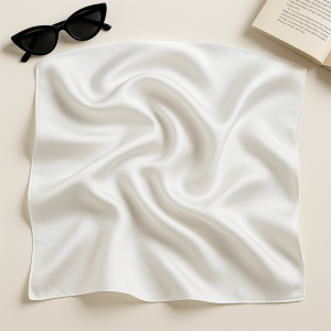 Eșarfă damă albă, satin de mătase, pătrată 65x65 cm – eleganță
