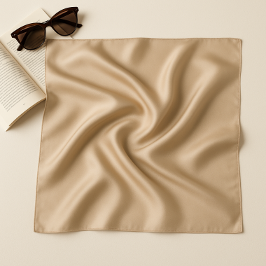 Eșarfă damă crem din satin de mătase, pătrată 65x65 cm, stil sofisticat