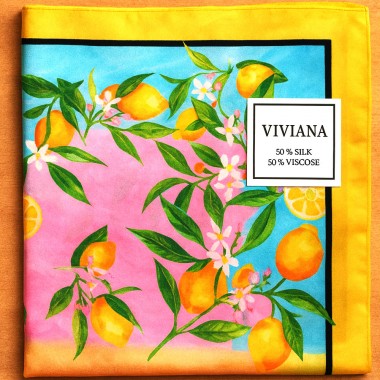 Esarfa dama eleganta, patrata, mare, colorata, batic cu imprimeu lamai – model Viviana