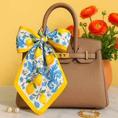 Esarfa patrata eleganta dama 70x70 cm lamai galben-albastru, matase