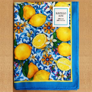 Esarfa patrata eleganta dama Ruvello Sun – batic mare femeie, colorata, cu imprimeu lamai si flori