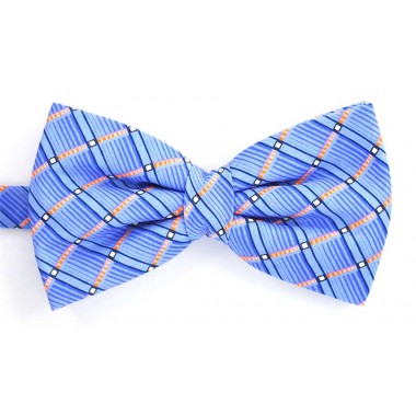 Papion albastru cu dungi oblice portocalii si bleu si patratele albe 