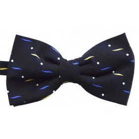 Papion barbati bleumarin cu dungi oblice negre si model abstract galben cu albastru 