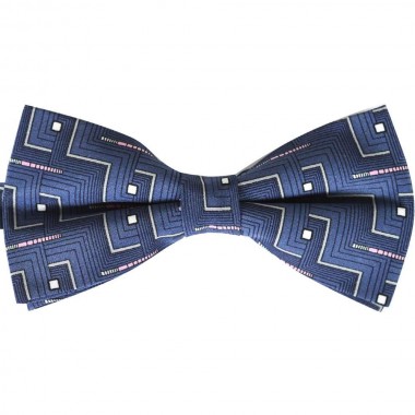 Papion bleumarin, model alb-negru labirint, clasic
