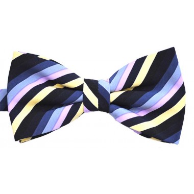 Papion colorat cu dungi oblice galbene negre roz bleu bleumarin 