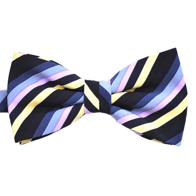 Papion colorat cu dungi oblice galbene negre roz bleu bleumarin 