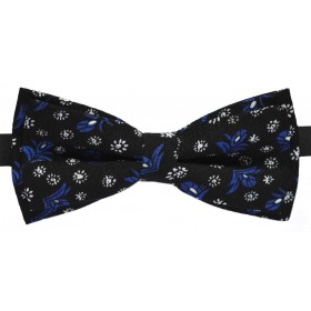 Papion negru cu model floral alb si albastru 