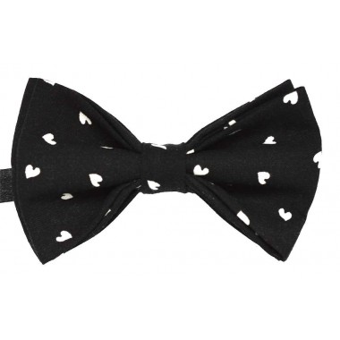 Papion unisex, negru cu inimioare albe 
