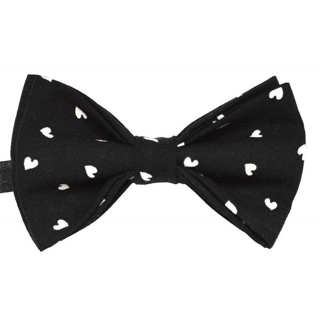Papion unisex, negru cu inimioare albe 