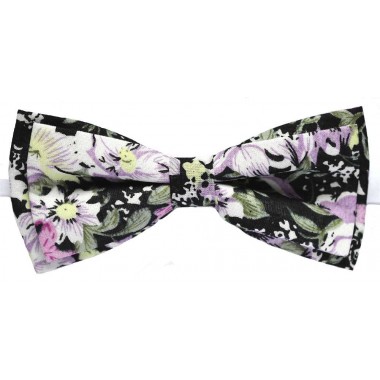Papion negru cu model floral colorat Bella 