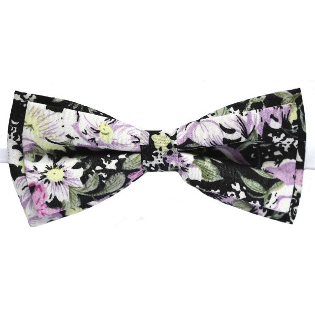 Papion negru cu model floral colorat Bella 