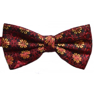 Papion rosu cu flori portocalii si model abstract negru 1604