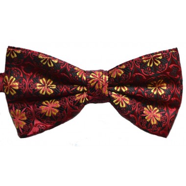 Papion rosu cu flori portocalii si model abstract negru 1604