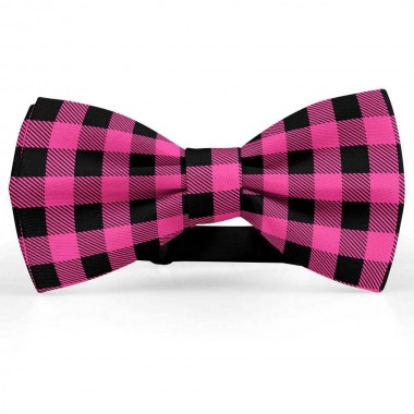 Papion barbati, negru-fucsia, model carouri