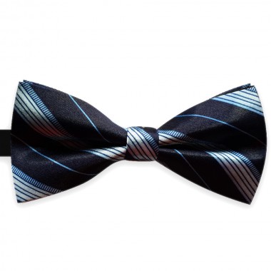 Papion bleumarin, clasic, cu dungi oblice bleu