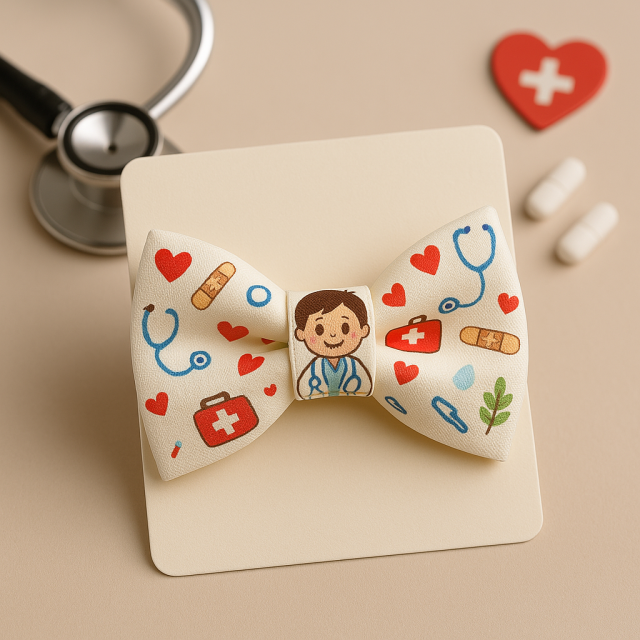 Papion „Mic Doctor” – Design cu Stetoscop, Trusă Medicală și Inimioare