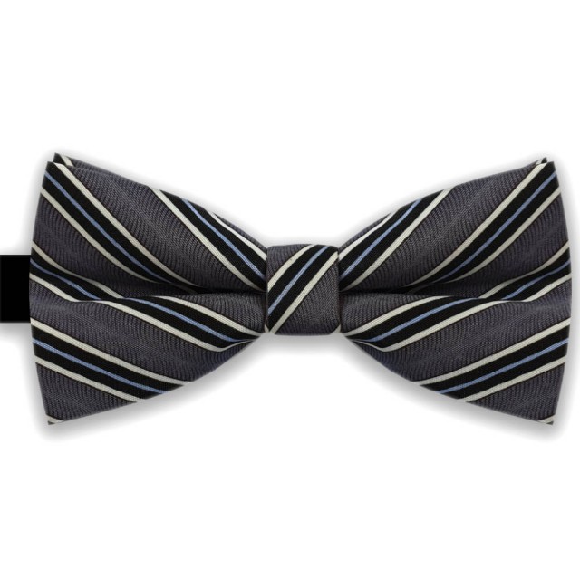 Papion gri, clasic, cu dungi oblice albe, negre si bleu