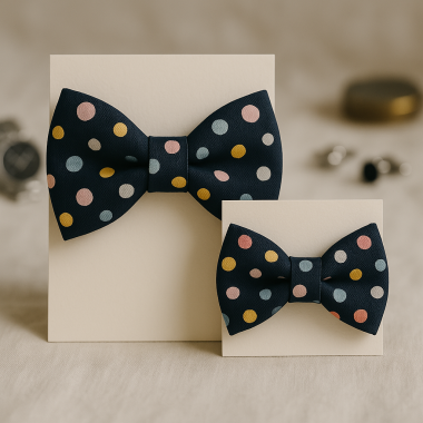 Set papioane tată-fiu „Classic Dots” – buline pastel pe bleumarin