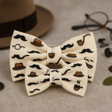 Set papioane tată-fiu „Gentlemen Style” – imprimeu vintage cu mustăți, pălării și pipe