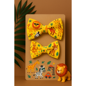 Set papioane tată-fiu „Safari Jucăuș” – galben vibrant cu lei, girafe și zebre
