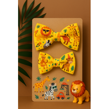 Set papioane tată-fiu „Safari Jucăuș” – galben vibrant cu lei, girafe și zebre